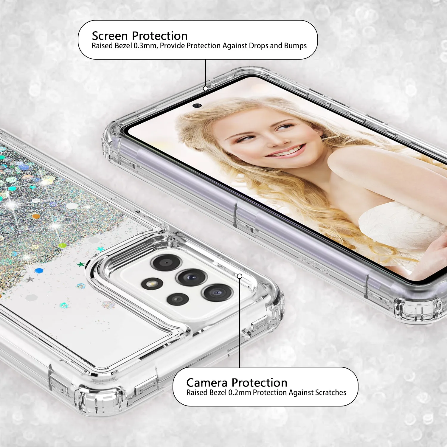Samsung Galaxy A52 5G Case,Hard Clear Glitter Sparkle Flowing Liquid Heavy Duty Shockproof Three Layer Protective Bling Girls Women Cases for Samsung Galaxy A52 5G - Clear