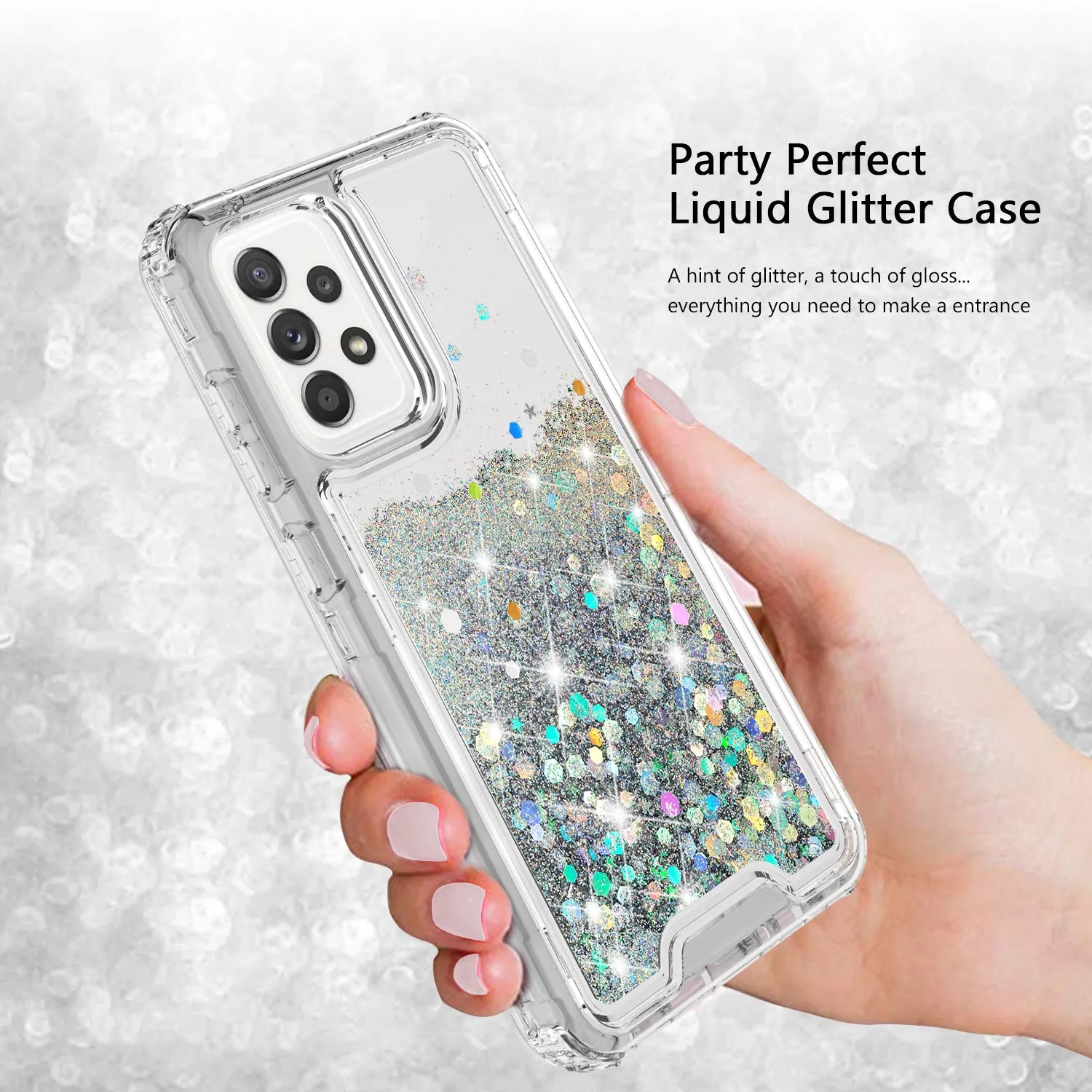 Samsung Galaxy A52 5G Case,Hard Clear Glitter Sparkle Flowing Liquid Heavy Duty Shockproof Three Layer Protective Bling Girls Women Cases for Samsung Galaxy A52 5G - Clear