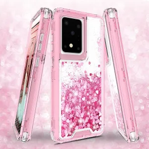 Samsung Galaxy S20 Plus/Galaxy S20  Case,Hard Clear Glitter Sparkle Flowing Liquid Heavy Duty Shockproof Three Layer Protective Bling Girls Women Cases for Samsung Galaxy S20 Plus/Galaxy S20  - Pink