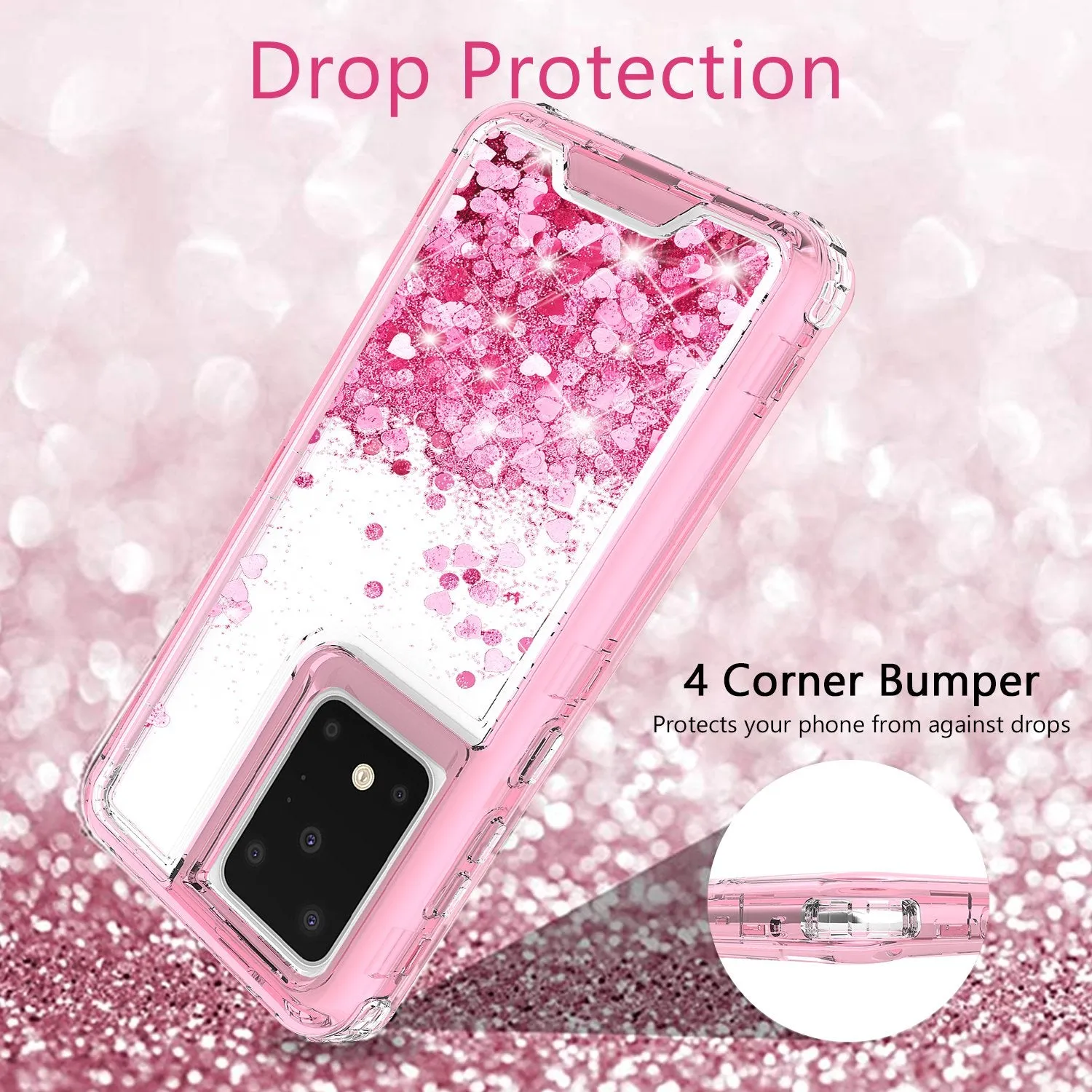 Samsung Galaxy S20 Plus/Galaxy S20  Case,Hard Clear Glitter Sparkle Flowing Liquid Heavy Duty Shockproof Three Layer Protective Bling Girls Women Cases for Samsung Galaxy S20 Plus/Galaxy S20  - Pink