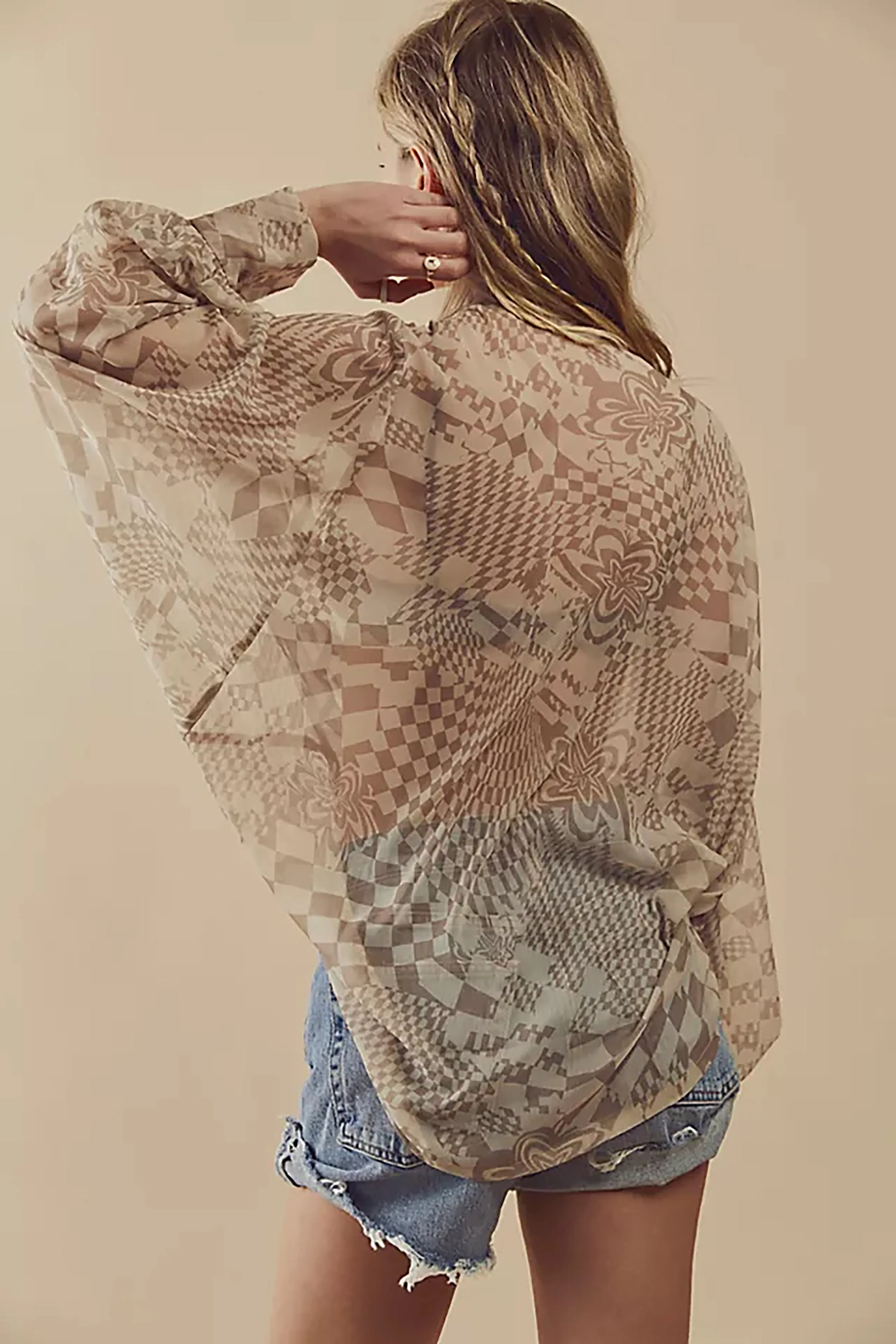 Sheer Floral Geo Tie Front Kimono