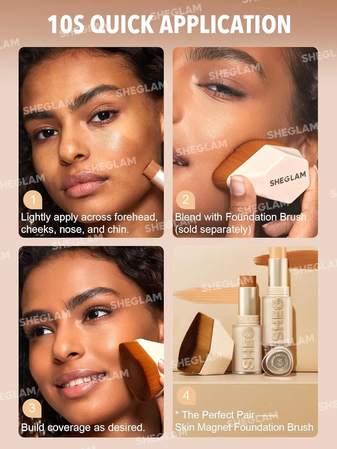 SHEGLAM Skin Magnet High Coverage Foundation Stick Longwear Medium Face Makeup for All Skin Types-Sand
