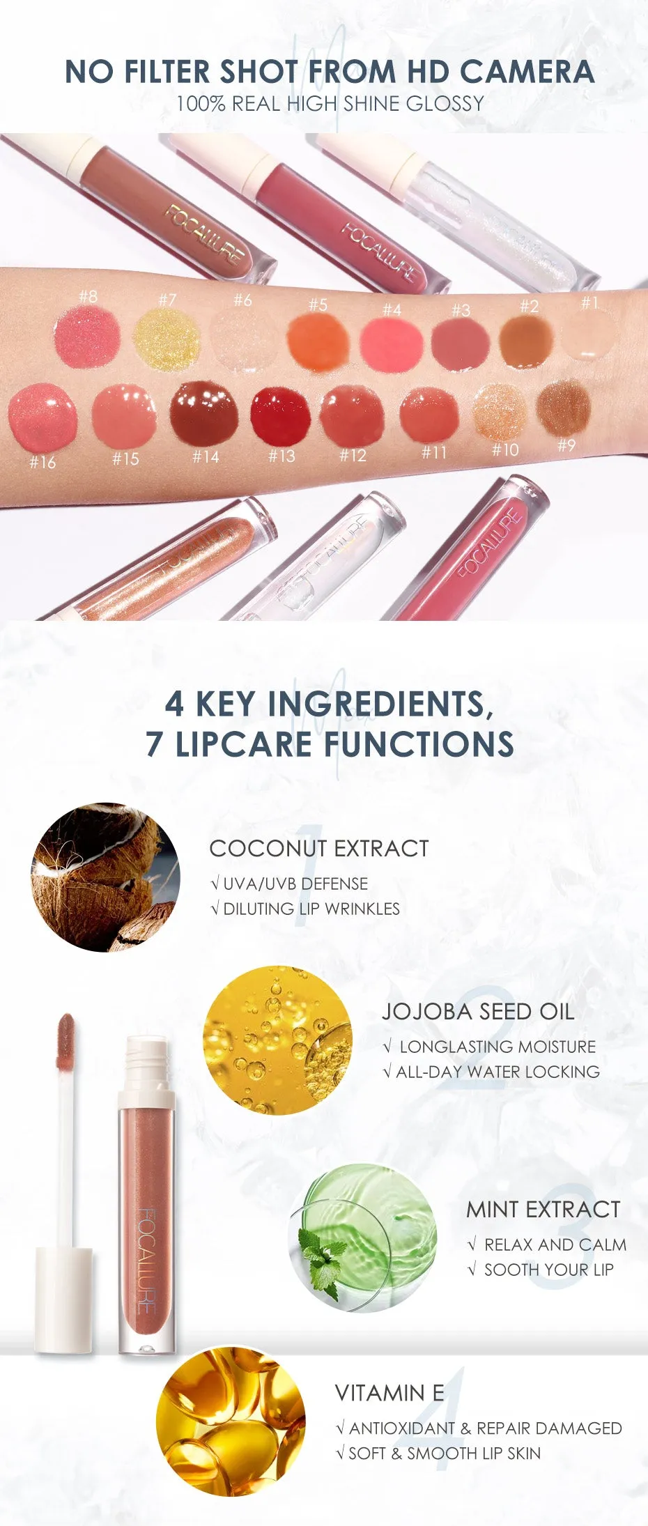 Shimmer High-Shine Glossy Non Sticky Lip Tint Nourish Lipcare Professional Long Stay Lipgloss