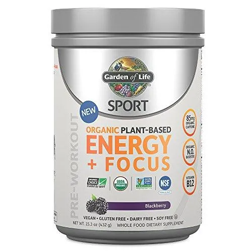 Sport Organic Pre Workout Energy Plus Focus Vegan Energy Powder Blackberry 15.3Oz 432G Powder