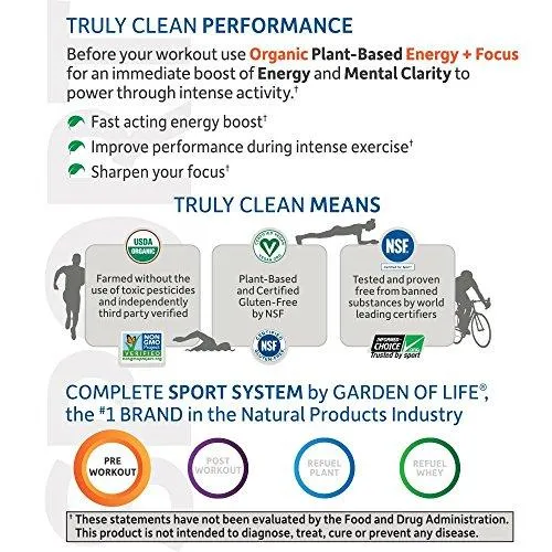 Sport Organic Pre Workout Energy Plus Focus Vegan Energy Powder Blackberry 15.3Oz 432G Powder