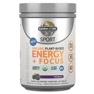 Sport Organic Pre Workout Energy Plus Focus Vegan Energy Powder Blackberry 15.3Oz 432G Powder