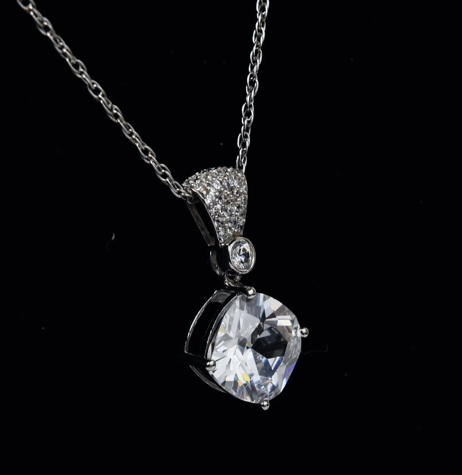 Sterling Silver Cubic Zirconia Pendant on Sterling Silver Chain Necklace - 18"