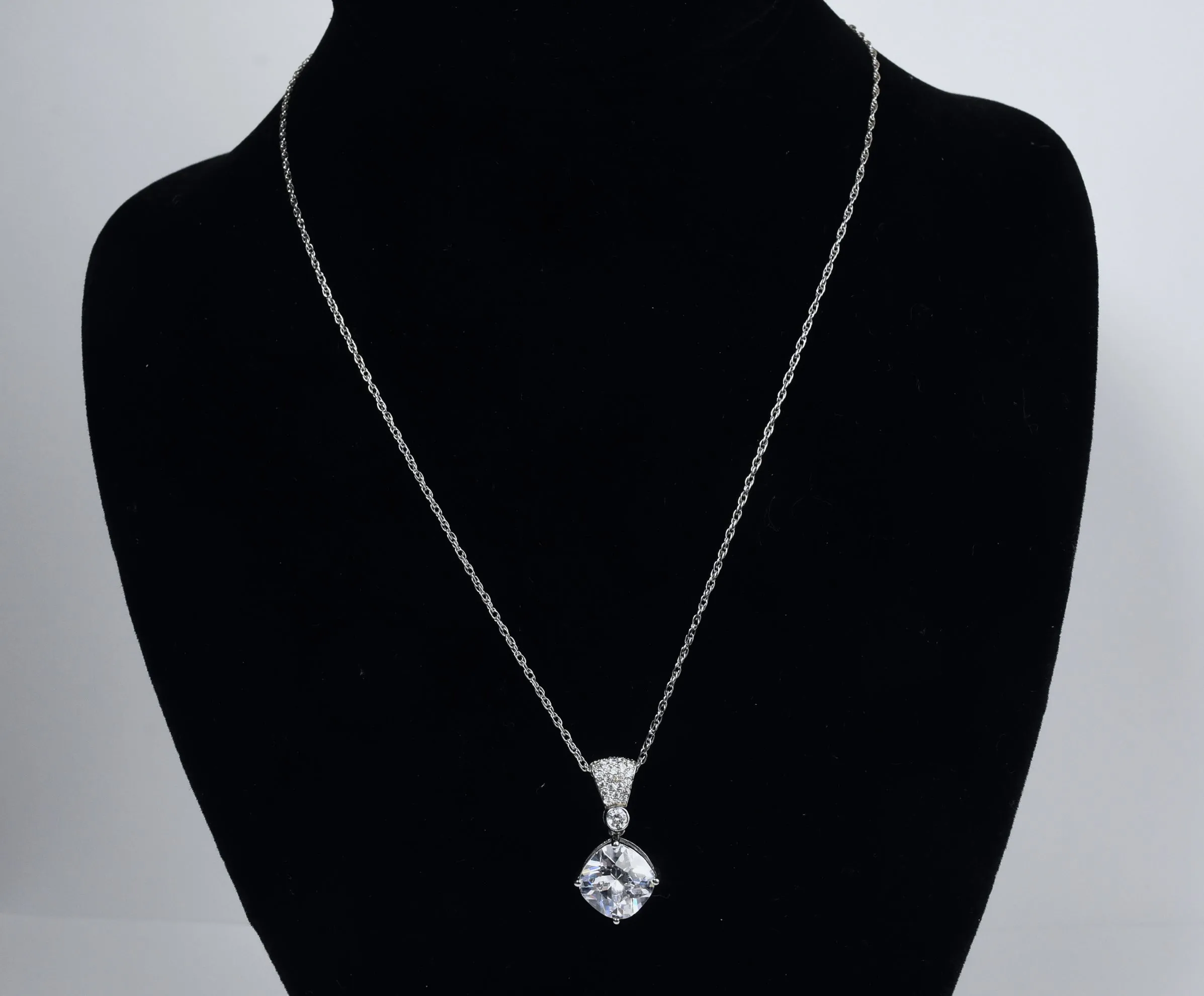 Sterling Silver Cubic Zirconia Pendant on Sterling Silver Chain Necklace - 18"