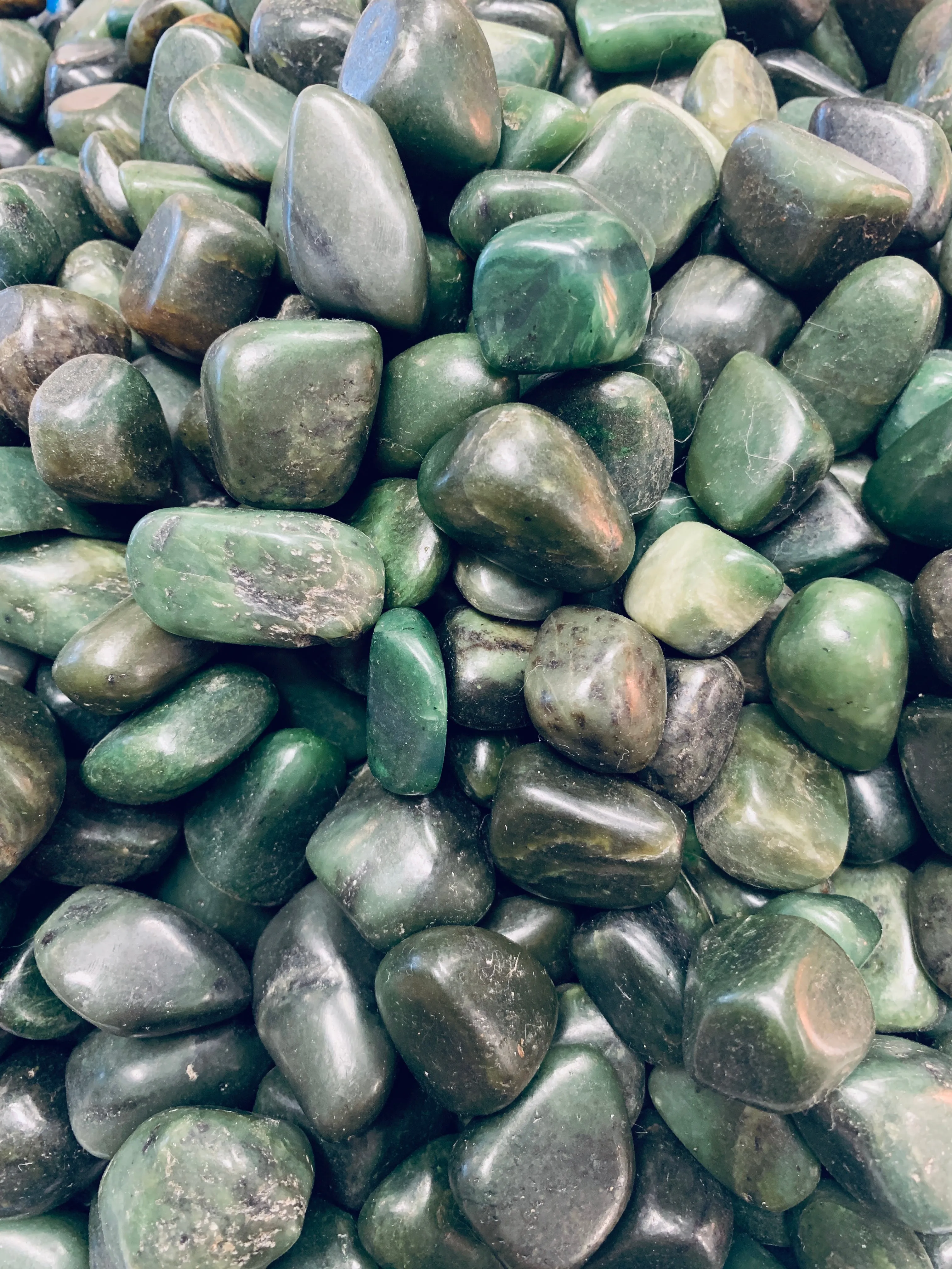 Tumbled -glossy and matte polished jade, sold by the piece