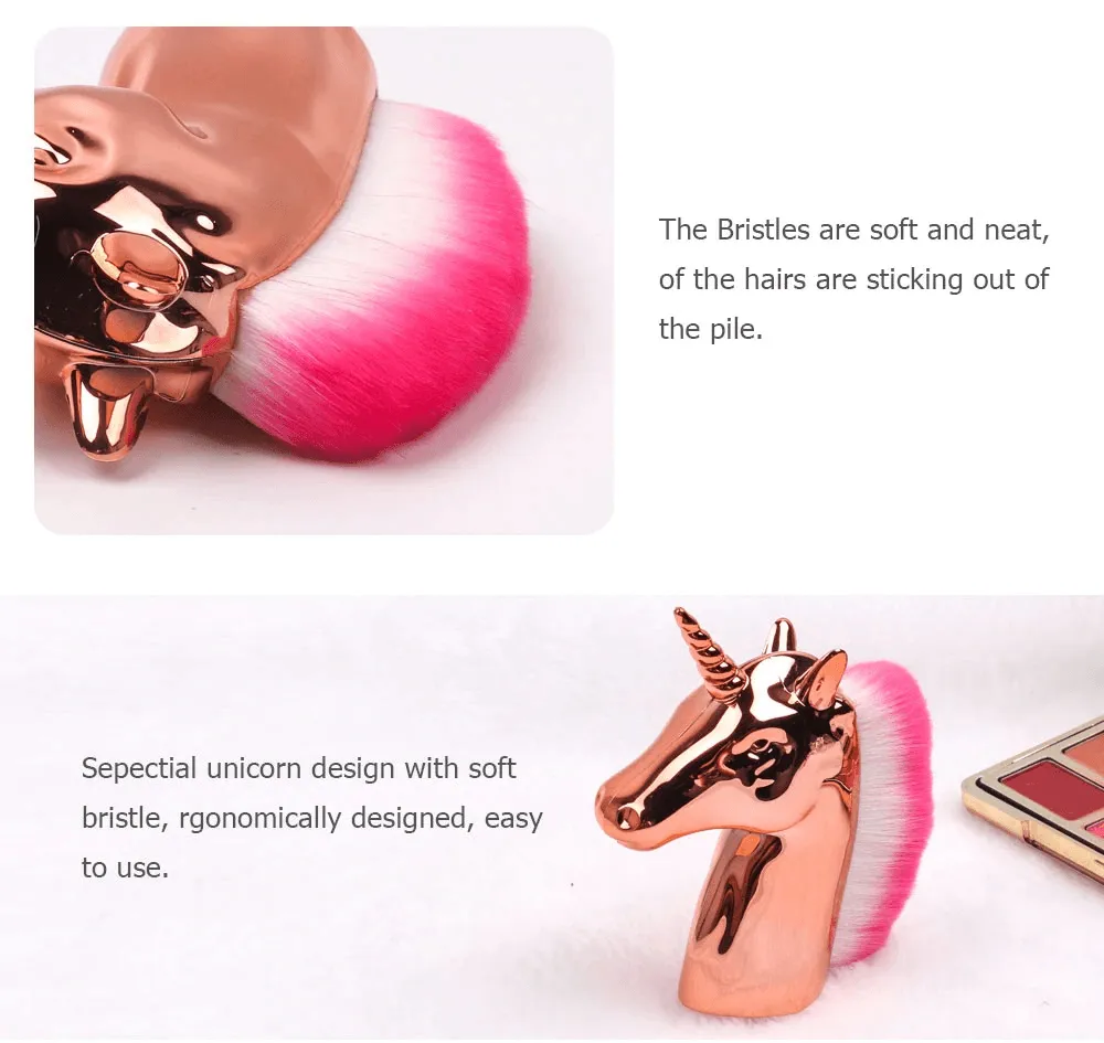 Unique Unicorn Rainbow Synthetic Hair Powder Blush Aesthetic Makeup Brushes