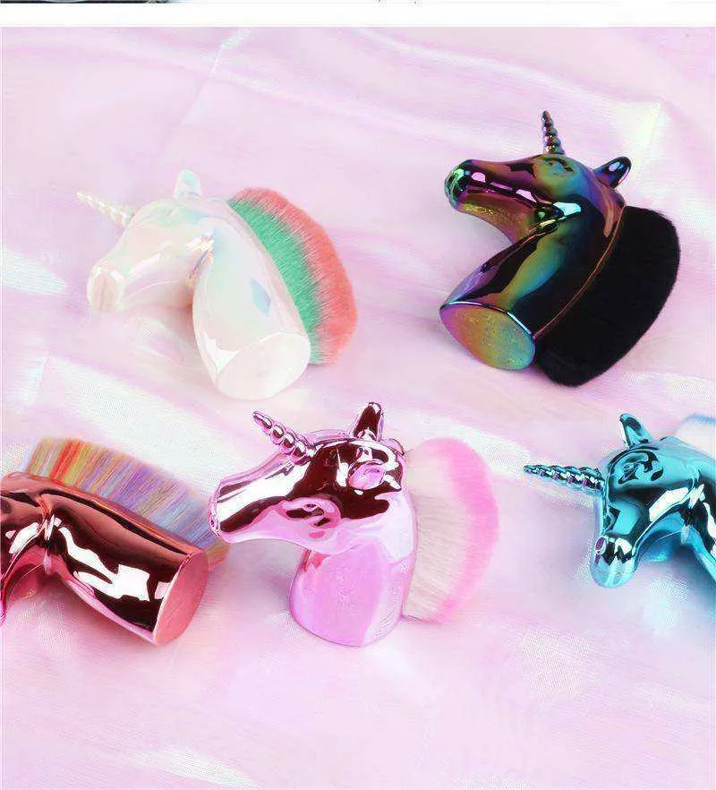 Unique Unicorn Rainbow Synthetic Hair Powder Blush Aesthetic Makeup Brushes