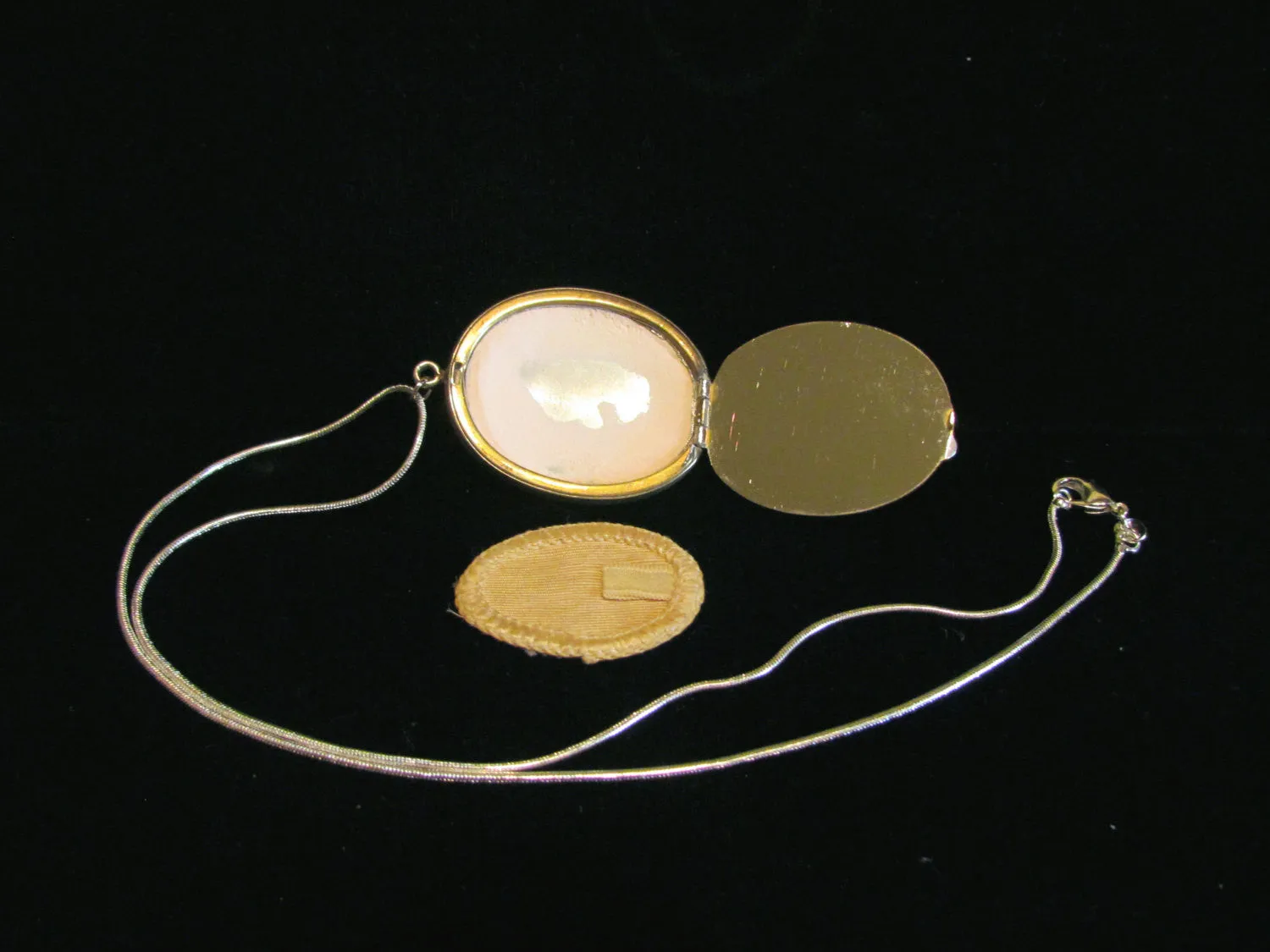 Victorian Guilloche Enamel Pendant Powder Compact Necklace With Sterling Silver Chain
