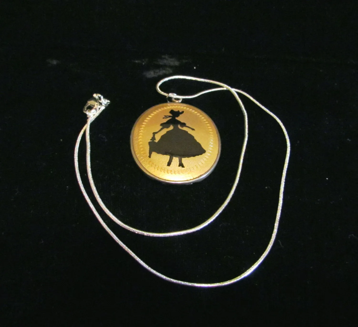 Victorian Guilloche Enamel Pendant Powder Compact Necklace With Sterling Silver Chain