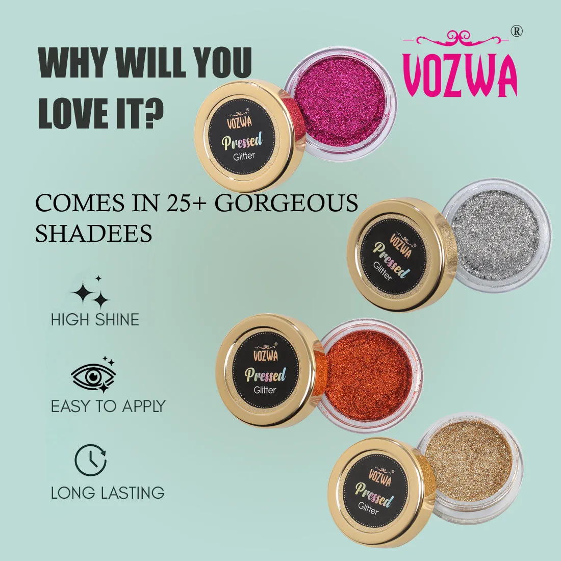 Vozwa Light gold Color Glitter Eyeshadow Palette, Shimmery Finish Sparkle Glitter Eyeshadow Palette, Long Lasting Eye Makeup Palette | Easy-To-Blend Formula & Shiny Texture For Perfect Eye Makeup