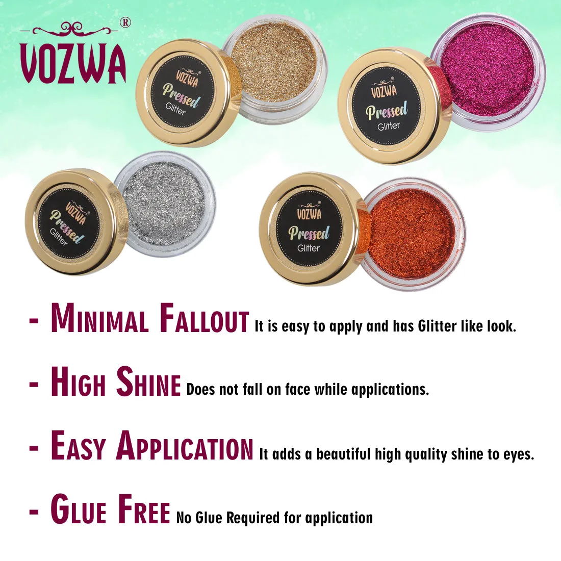 Vozwa Light gold Color Glitter Eyeshadow Palette, Shimmery Finish Sparkle Glitter Eyeshadow Palette, Long Lasting Eye Makeup Palette | Easy-To-Blend Formula & Shiny Texture For Perfect Eye Makeup