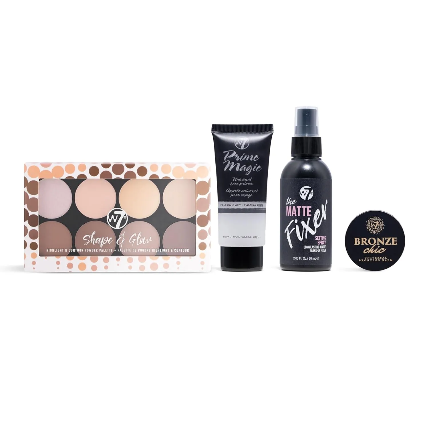 W7 Shape & Glow Makeup Set - Matte Finish - 4 Piece Set - Bronze, Contour & Secure