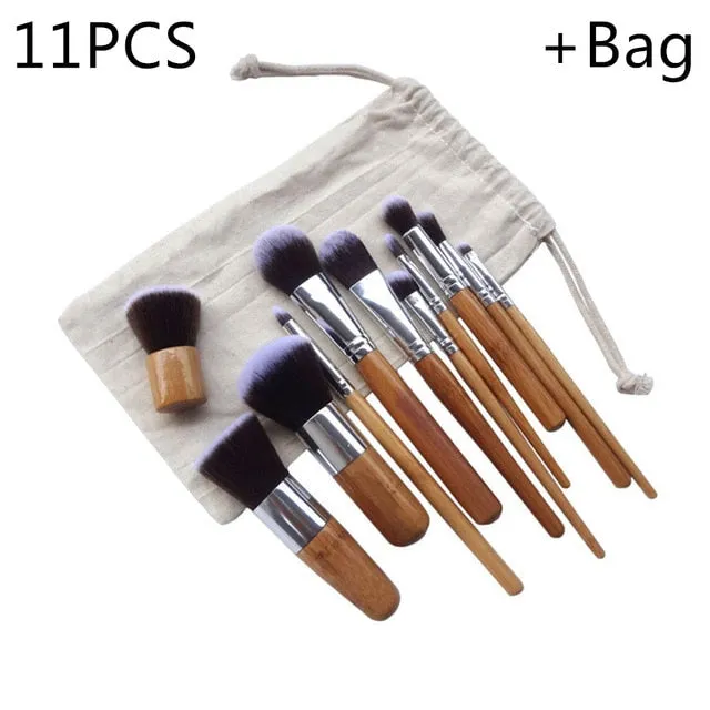 Wood Handle 11-Piece Bamboo Cosmetics Brush Makeup Kit