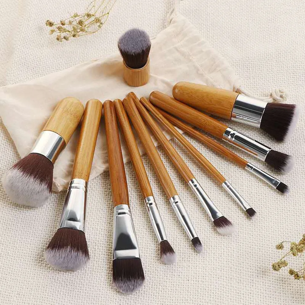 Wood Handle 11-Piece Bamboo Cosmetics Brush Makeup Kit