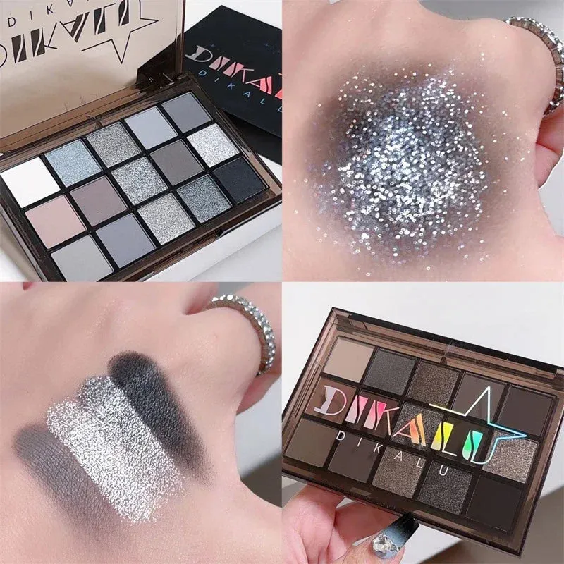 Yeknu 15Colors Cool Toned Eyeshadow Palette Black Smokey Eye Glitter Eyeshadow Shadow Eye Pigments Matte Palette Palett Palette S K4W5