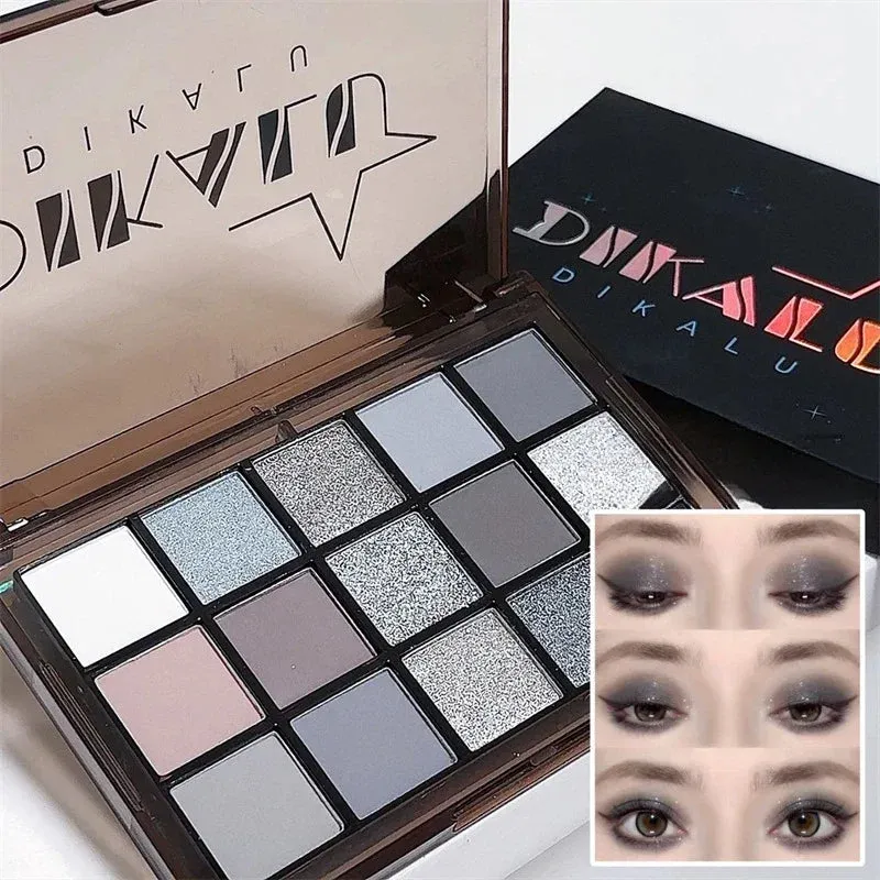 Yeknu 15Colors Cool Toned Eyeshadow Palette Black Smokey Eye Glitter Eyeshadow Shadow Eye Pigments Matte Palette Palett Palette S K4W5