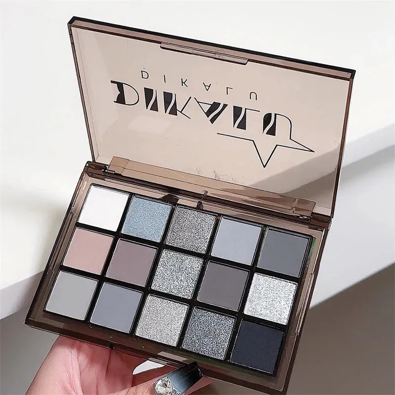 Yeknu 15Colors Cool Toned Eyeshadow Palette Black Smokey Eye Glitter Eyeshadow Shadow Eye Pigments Matte Palette Palett Palette S K4W5