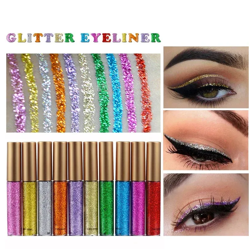 ZUOFILY 10 Colors White Gold Glitter Eyeshadow – Sparkle and Shine with Waterproof Liquid Eyeliner